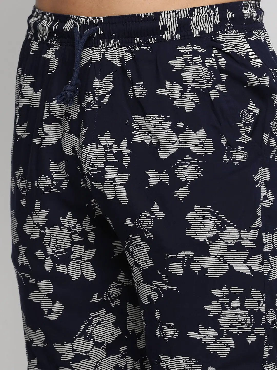 Men's Navy Blue Cuban Collar Printed Over Sized Co-ords Set