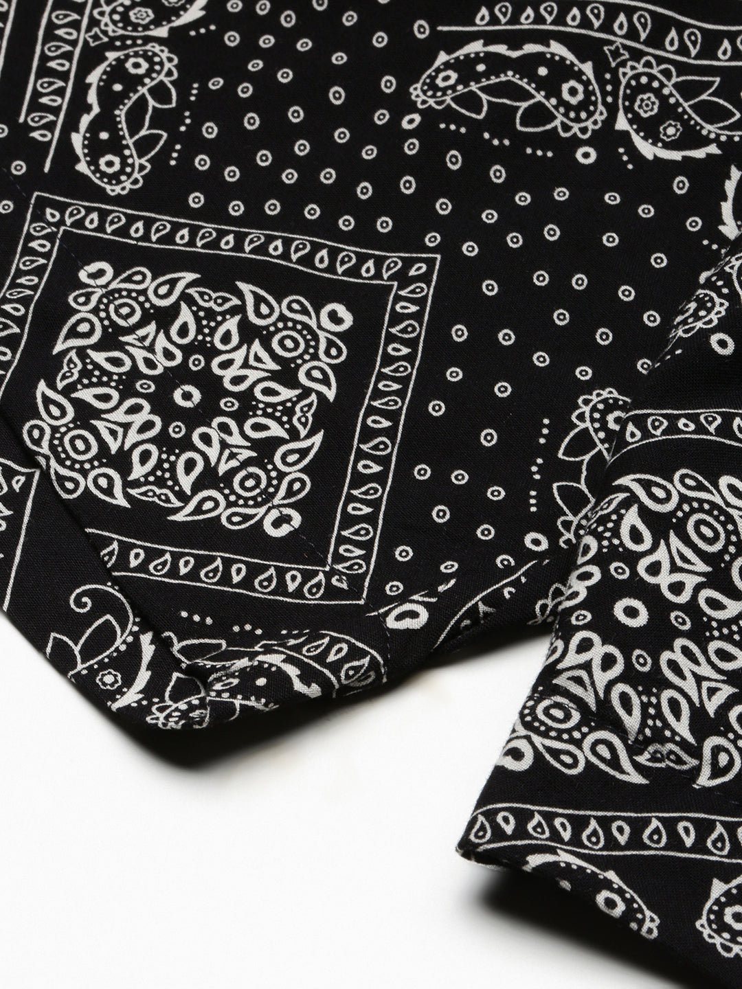 Men's Black Cuban Collar Printed Over Sized Co-ords Set