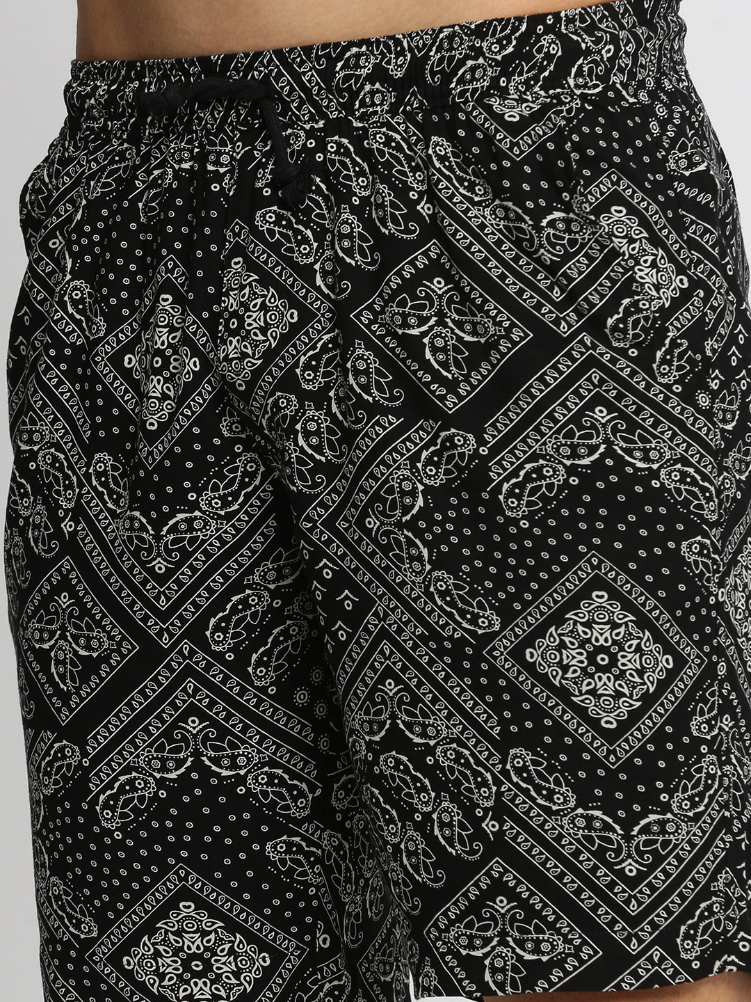 Men's Black Cuban Collar Printed Over Sized Co-ords Set