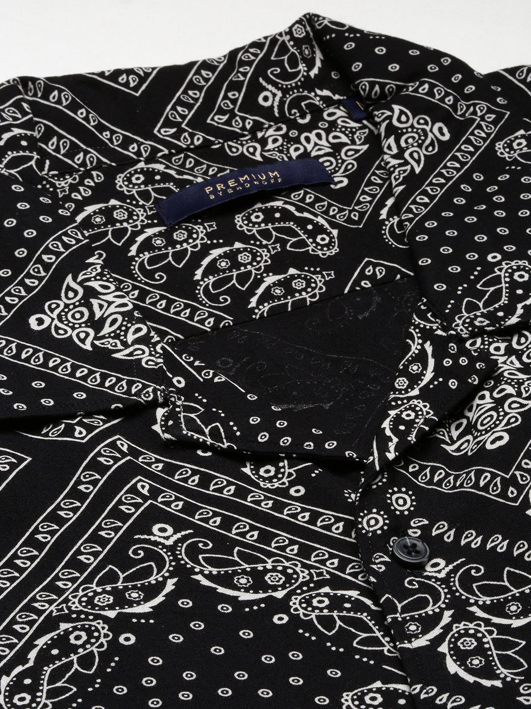 Men's Black Cuban Collar Printed Over Sized Co-ords Set