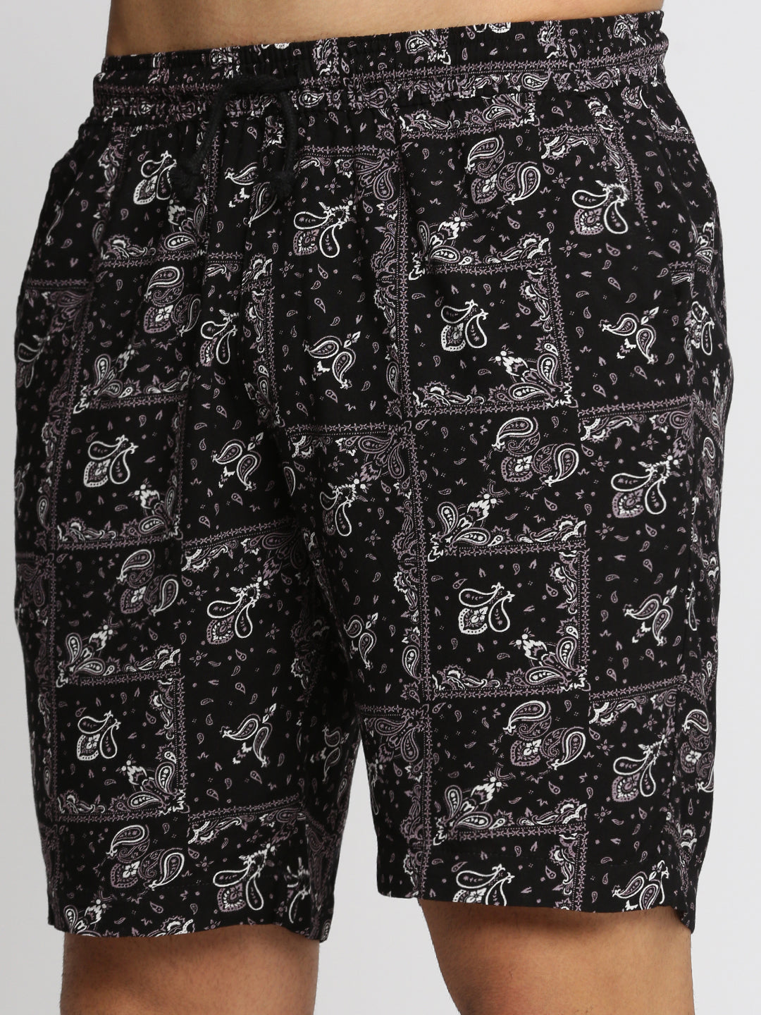 Men Black Cuban Collar Printed Over Sized Co-ords Set