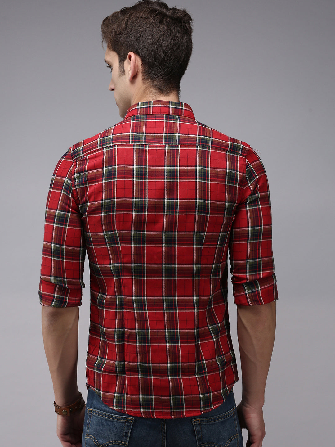 Men's Red Comfort Tartan Checked Cotton Casual Shirt