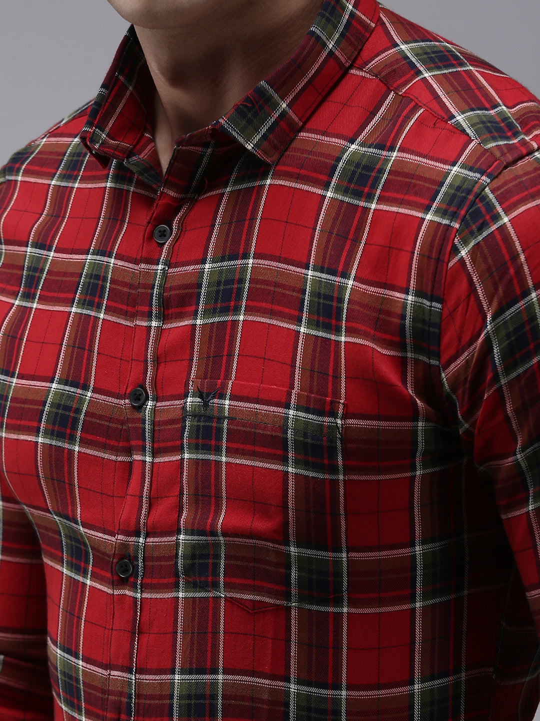 Men's Red Comfort Tartan Checked Cotton Casual Shirt