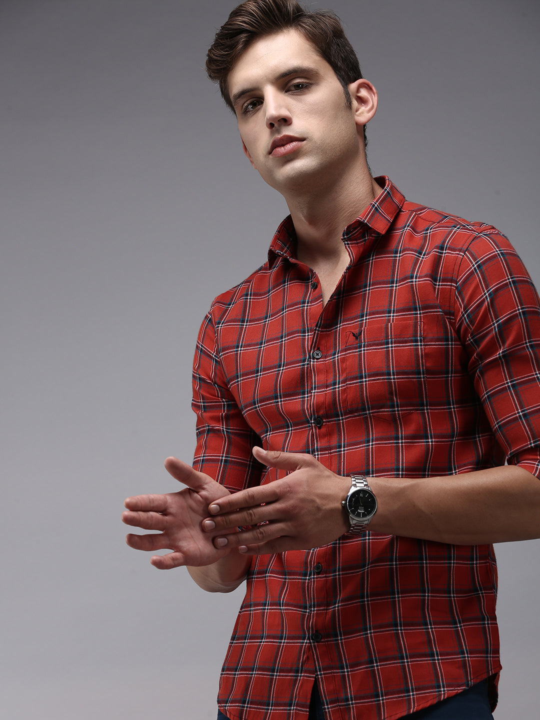 Men Red Checked Casual Shirt