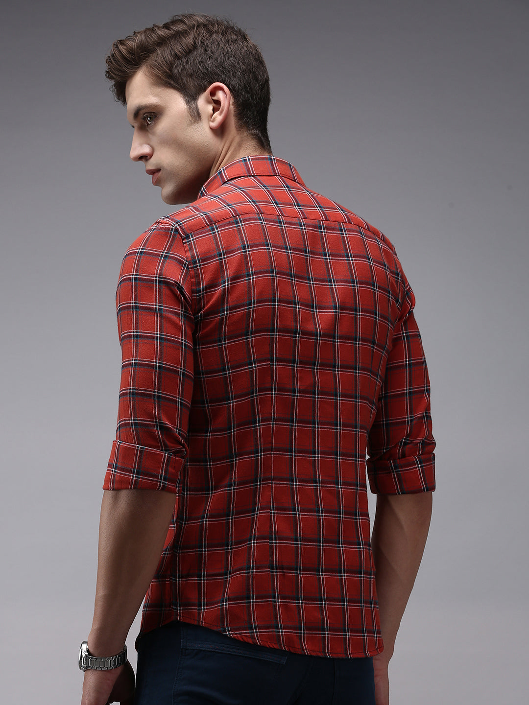 Men Red Checked Casual Shirt