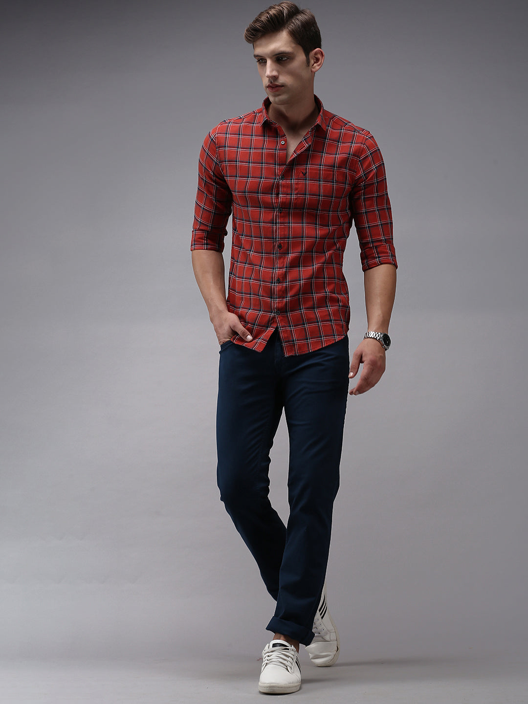 Men Red Checked Casual Shirt