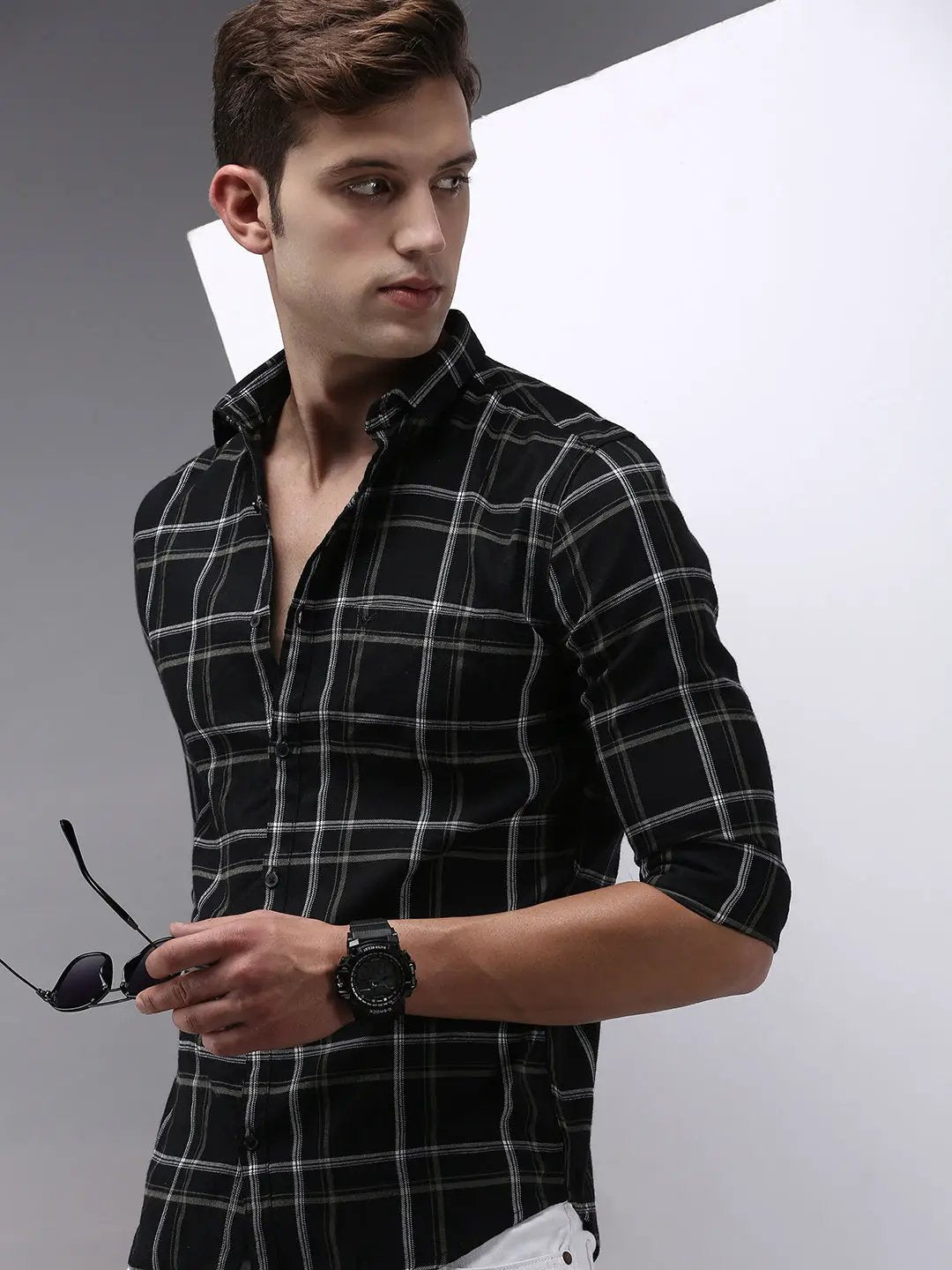 Men's Black Checked Casual Shirt