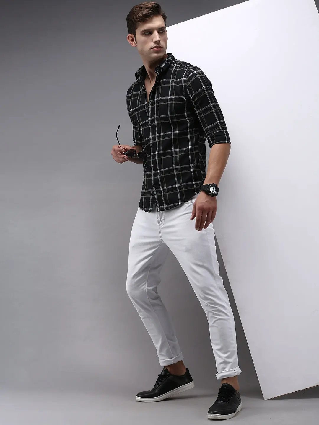 Men's Black Checked Casual Shirt