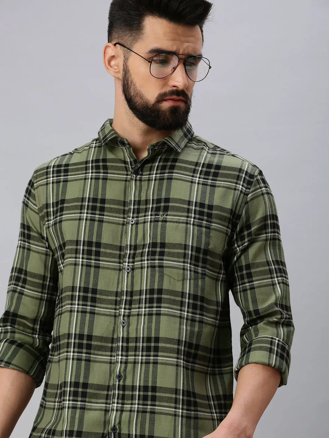 Men's Olive Checked Casual Shirt