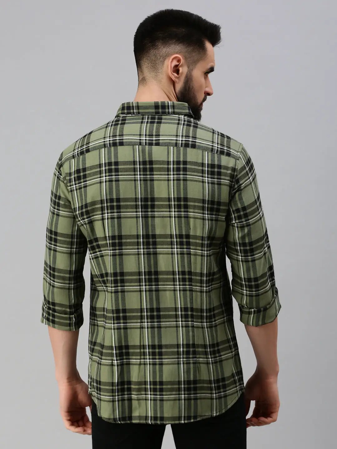 Men's Olive Checked Casual Shirt