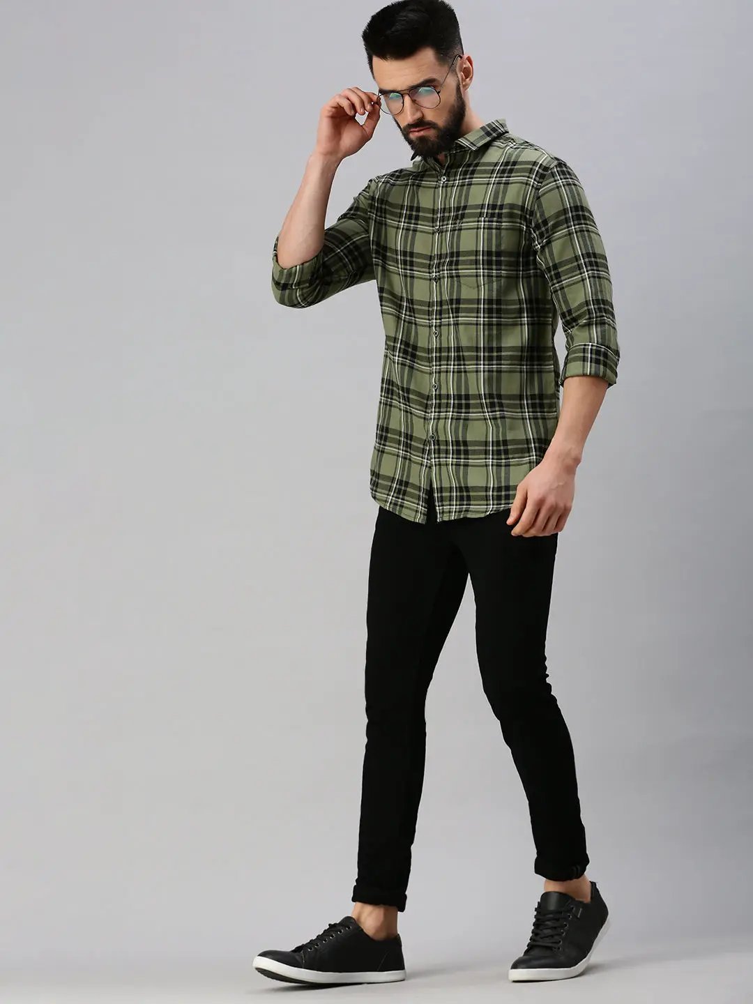 Men's Olive Checked Casual Shirt