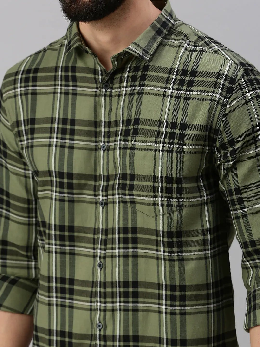 Men's Olive Checked Casual Shirt