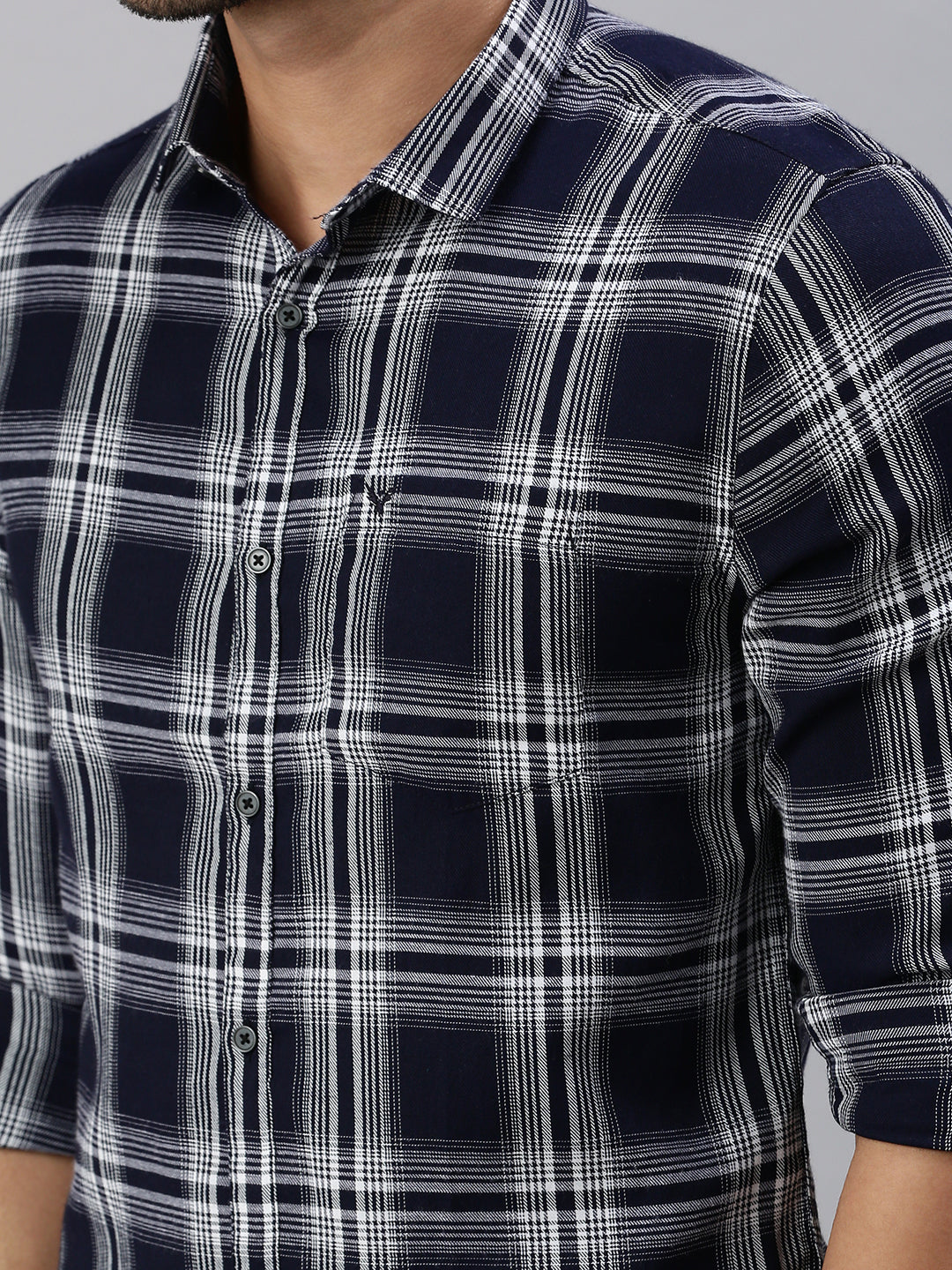 Men Navy Blue Checked Casual Shirt