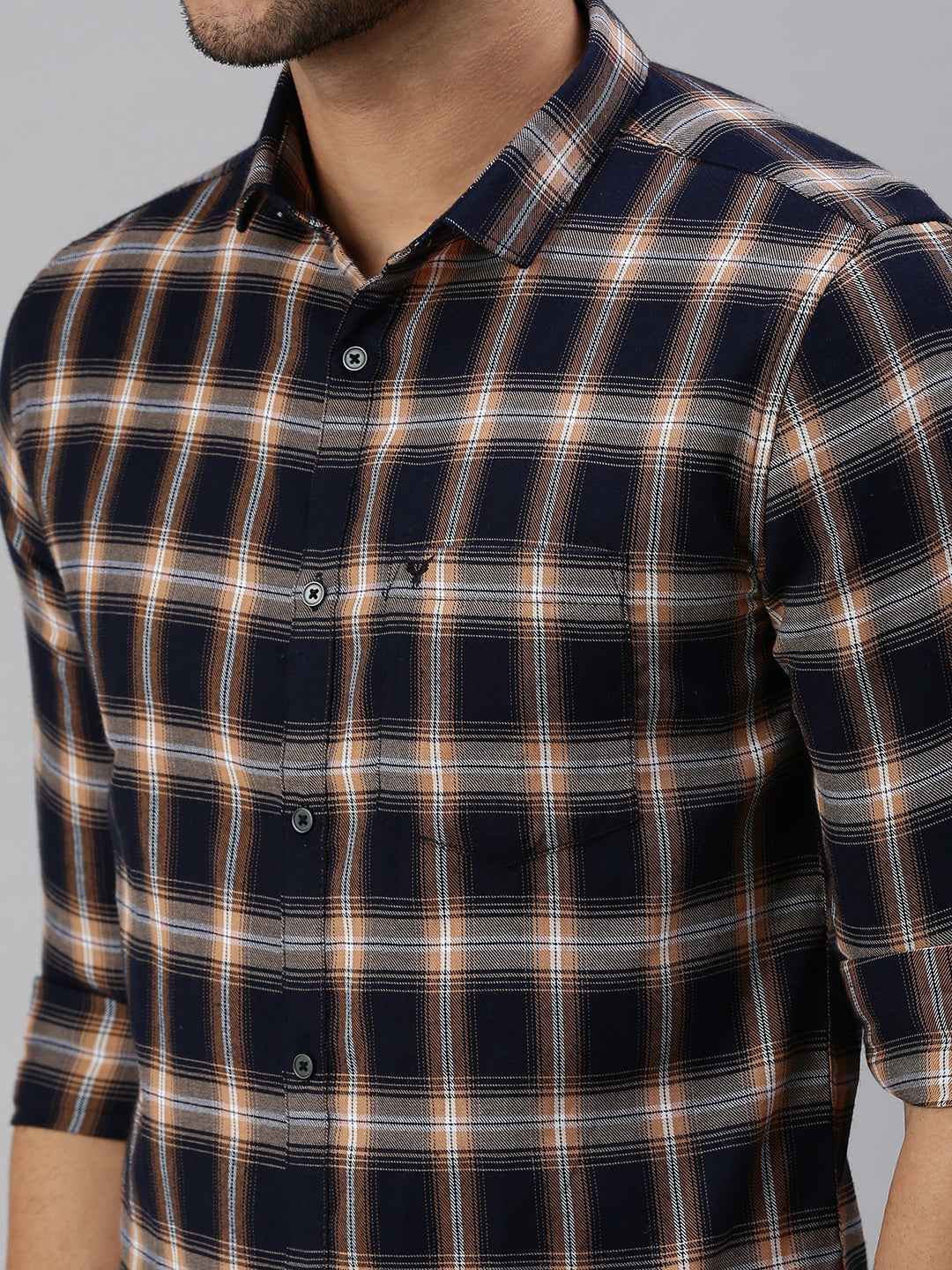 Men Navy Blue Checked Casual Shirt