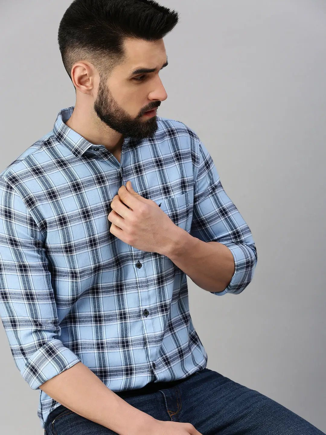 Men's Blue Checked Casual Shirt