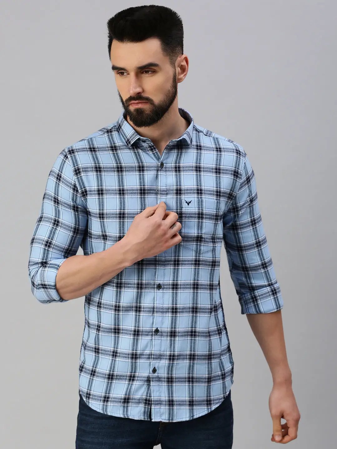 Men's Blue Checked Casual Shirt