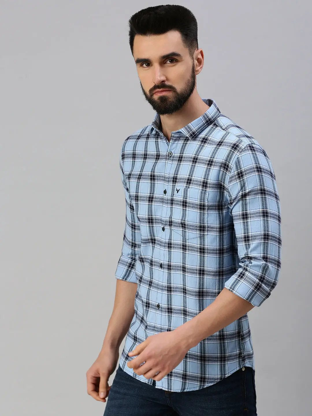 Men's Blue Checked Casual Shirt