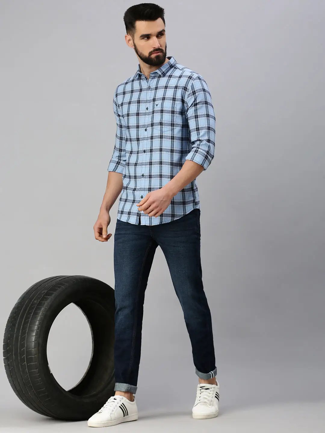 Men's Blue Checked Casual Shirt