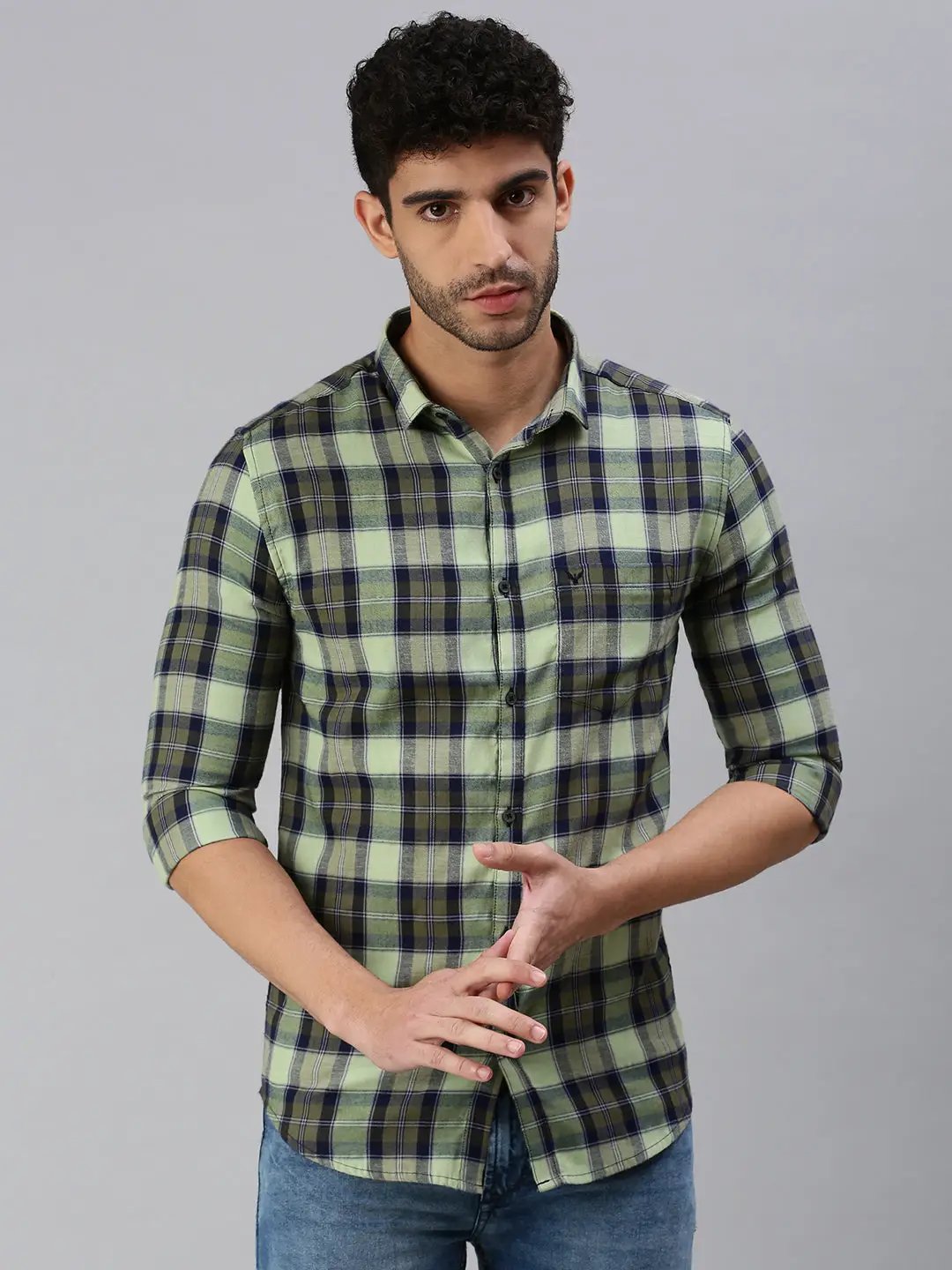 Men's Green Checked Casual Shirt