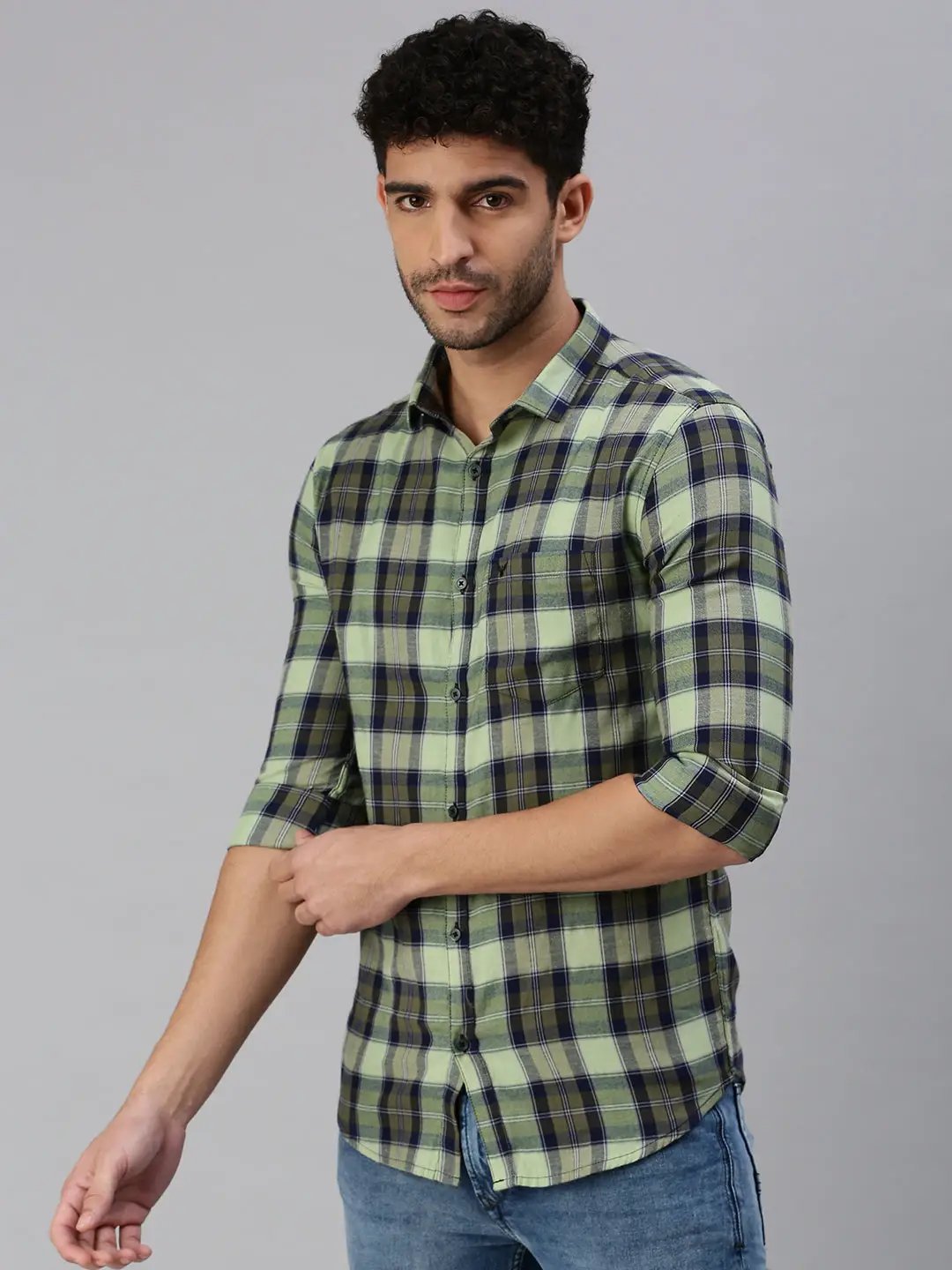 Men's Green Checked Casual Shirt