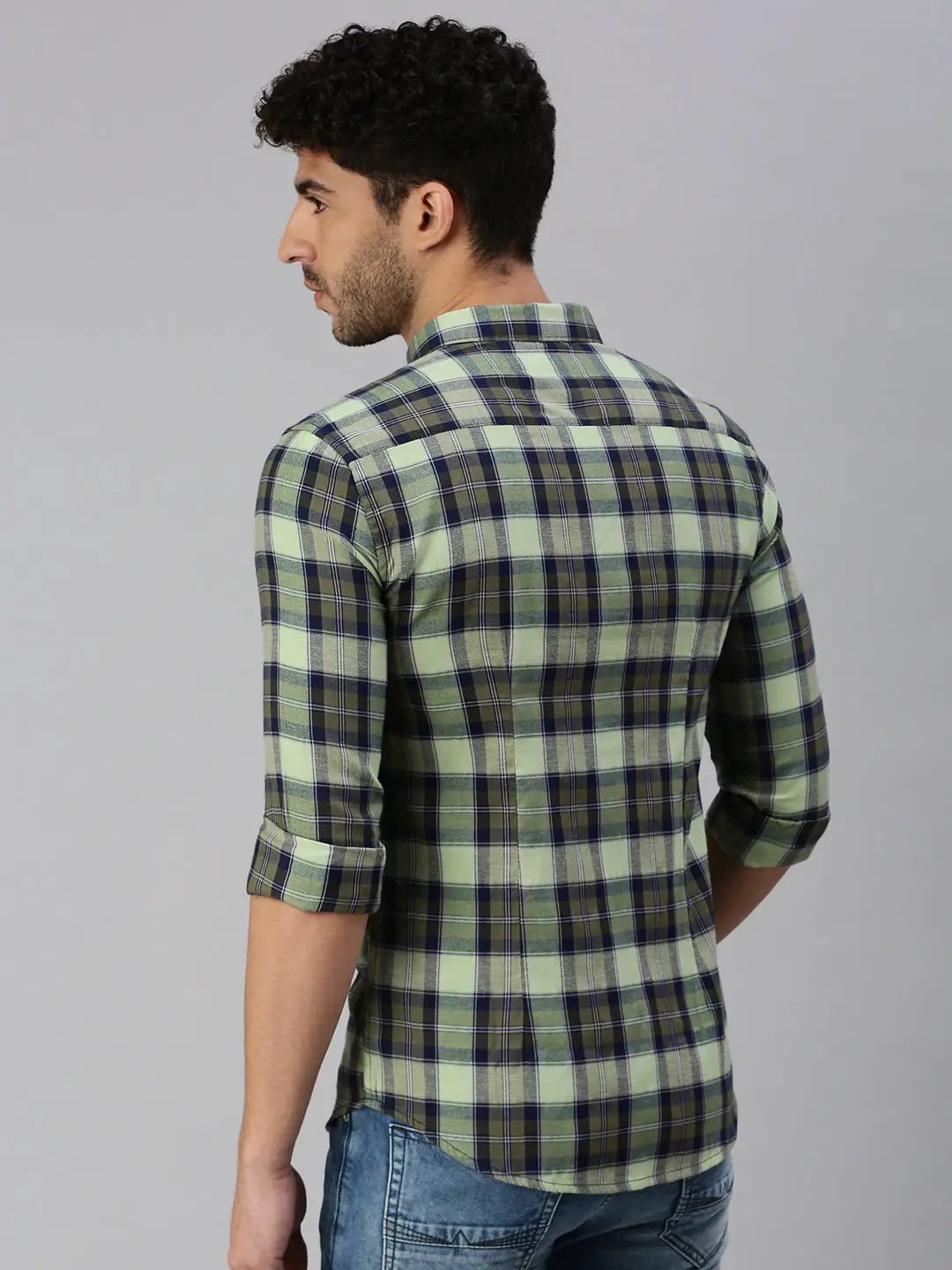 Men's Green Checked Casual Shirt