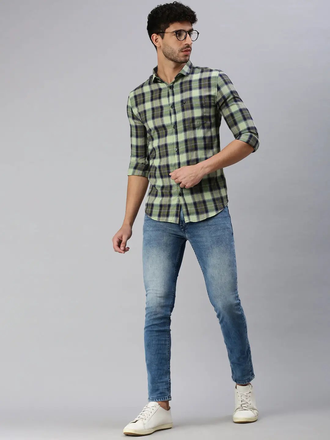Men's Green Checked Casual Shirt