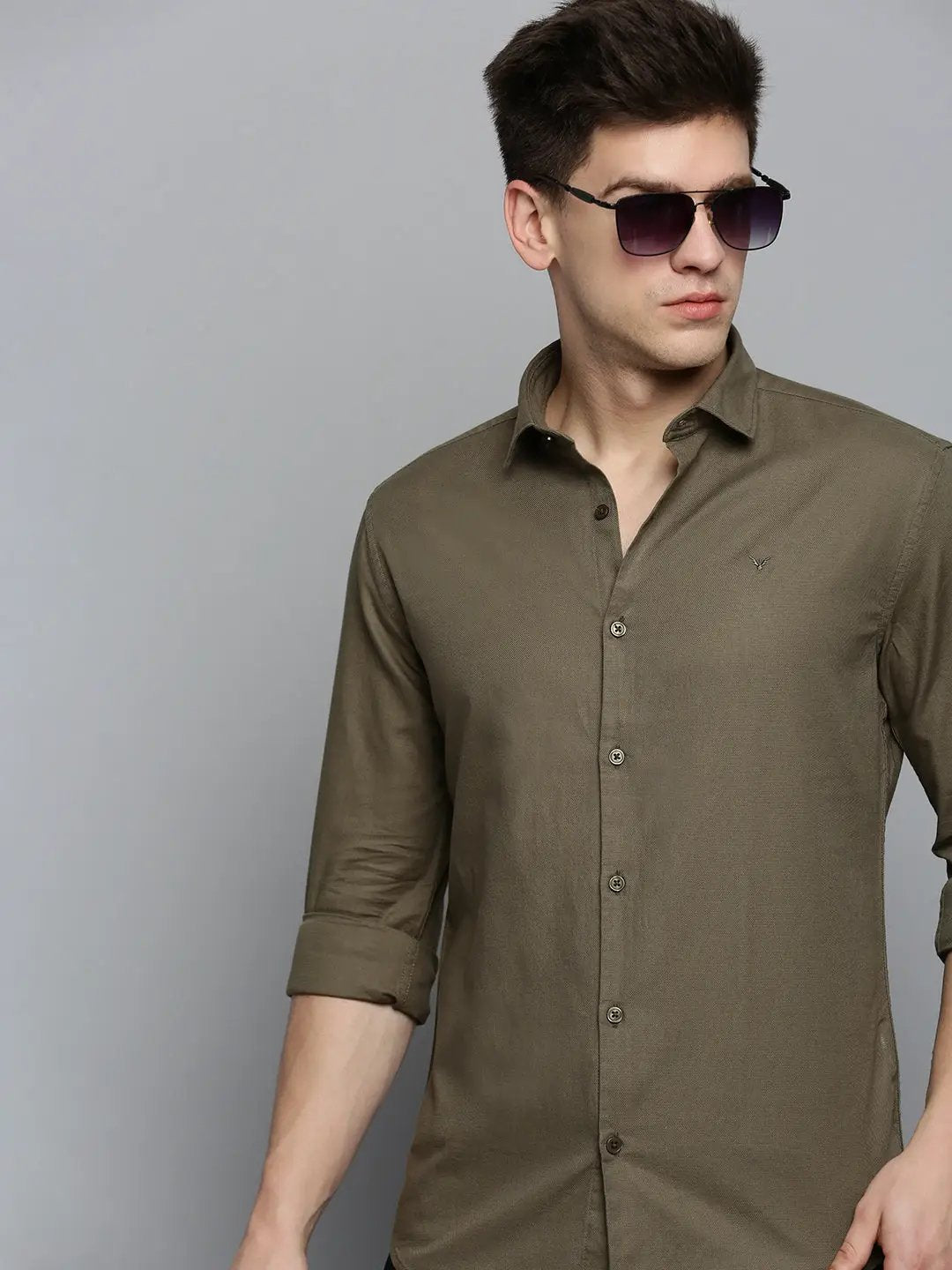 Men's Green Solid Casual Shirt