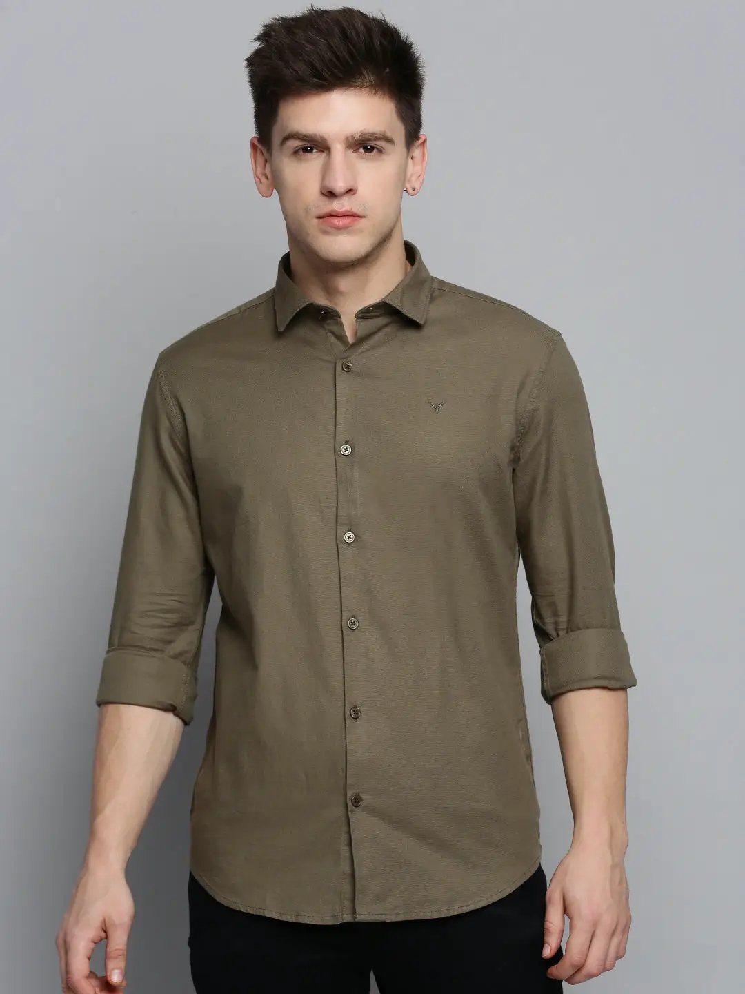 Men's Green Solid Casual Shirt