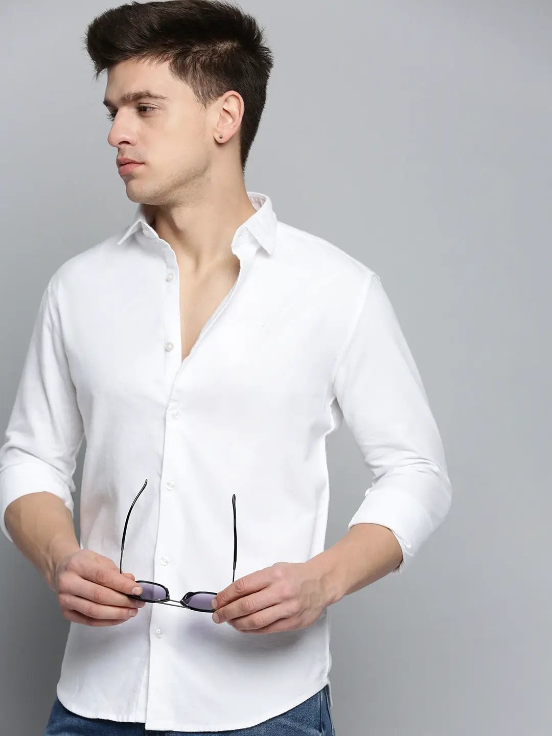Men's White Solid Casual Shirt