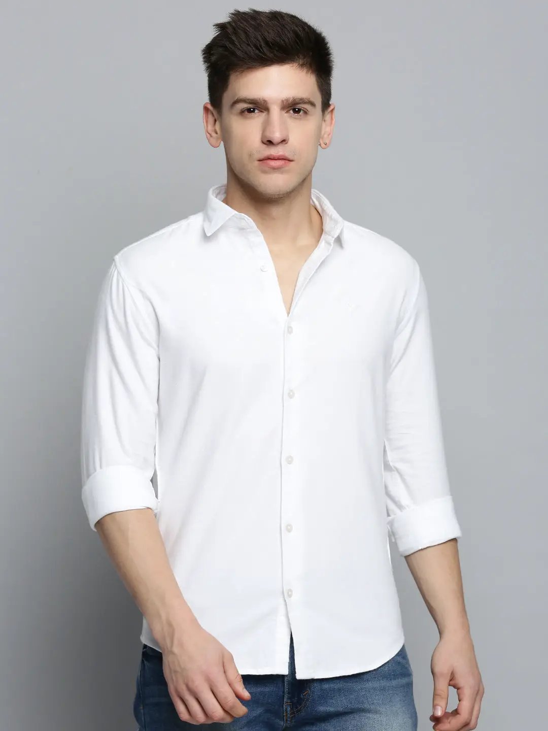 Men's White Solid Casual Shirt