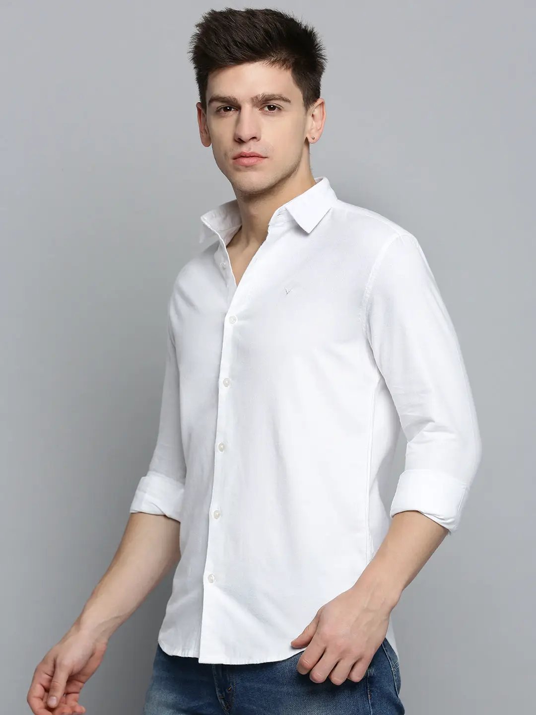 Men's White Solid Casual Shirt