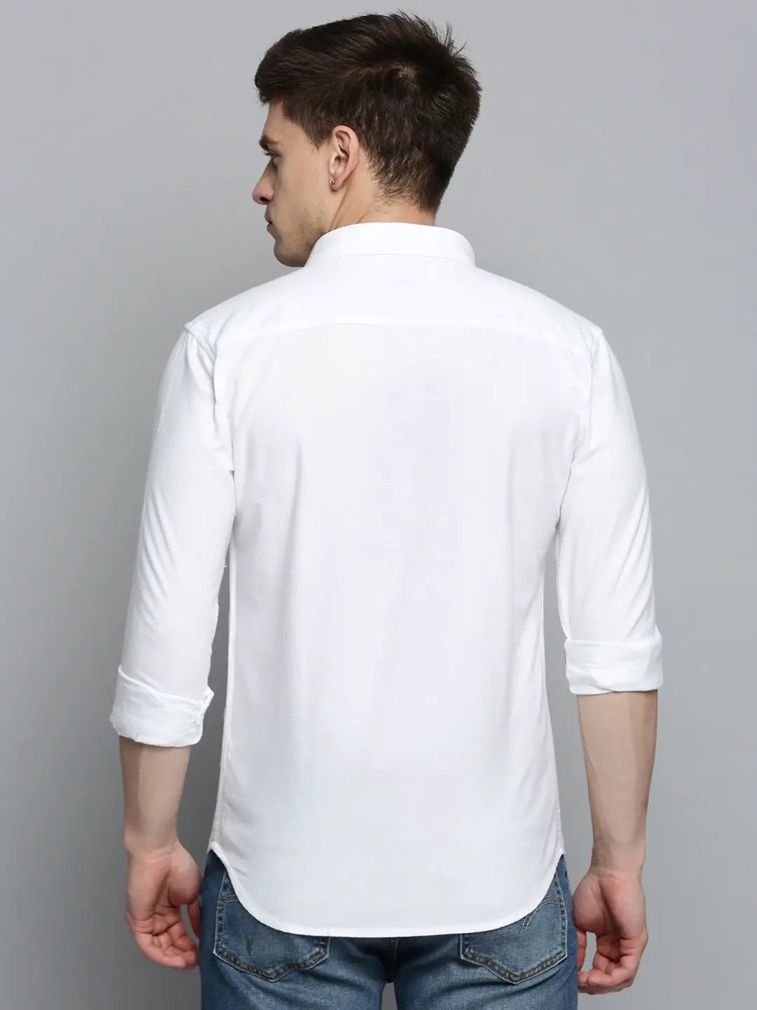 Men's White Solid Casual Shirt