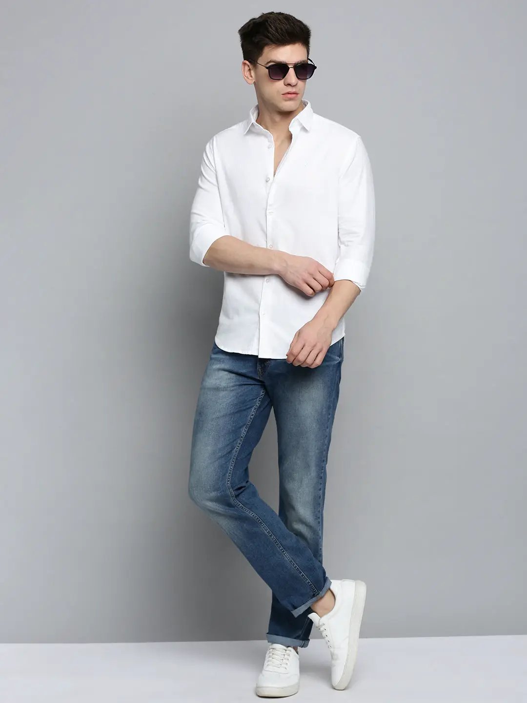 Men's White Solid Casual Shirt