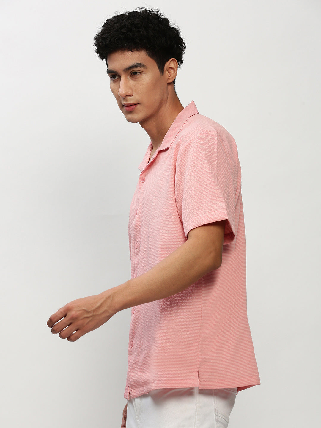 Men Peach Solid Casual Casual Shirts