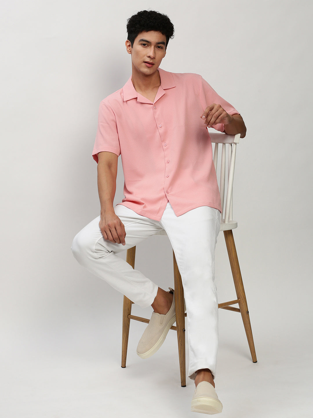 Men Peach Solid Casual Casual Shirts