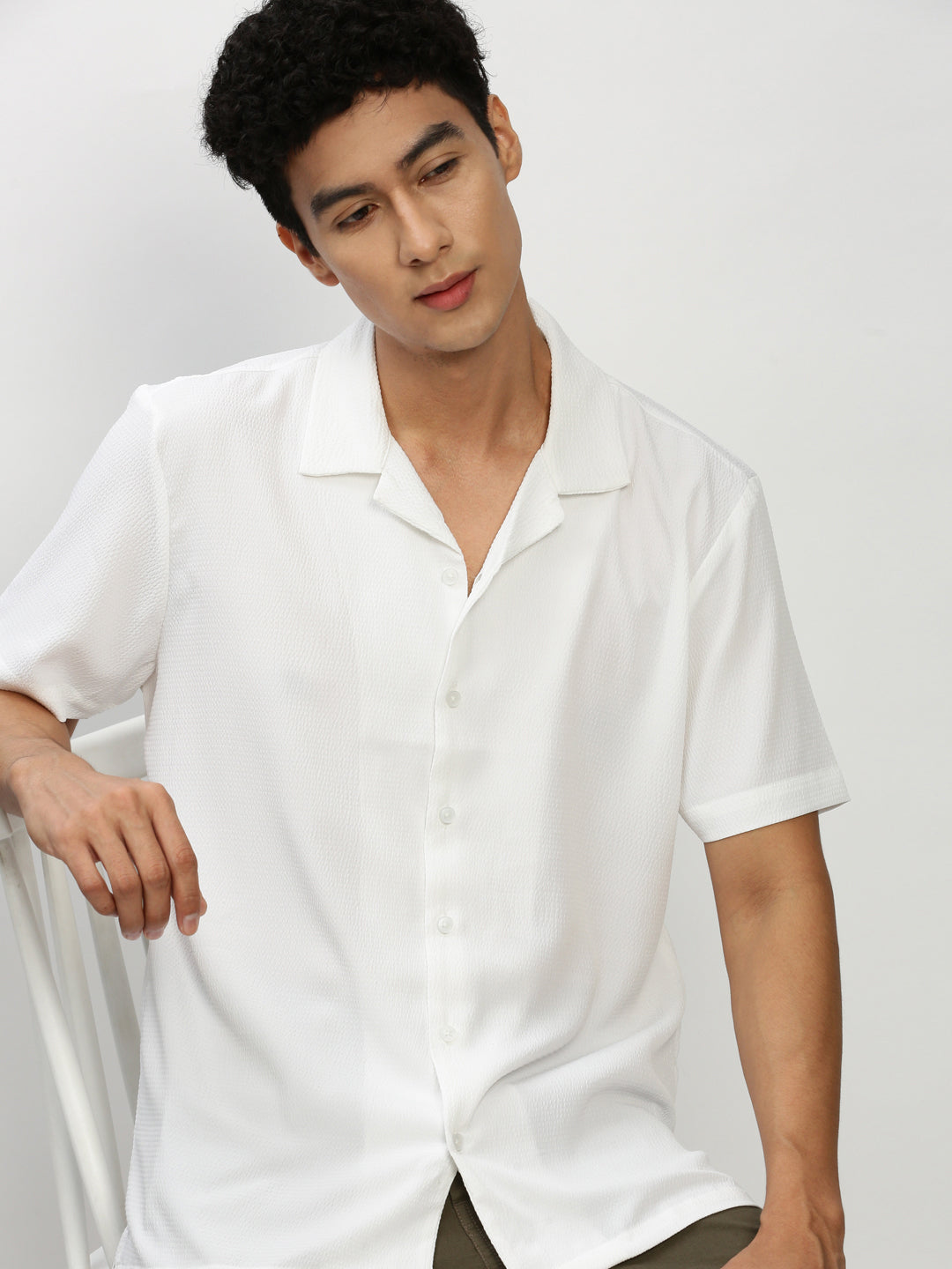 Men White Solid Casual Casual Shirts