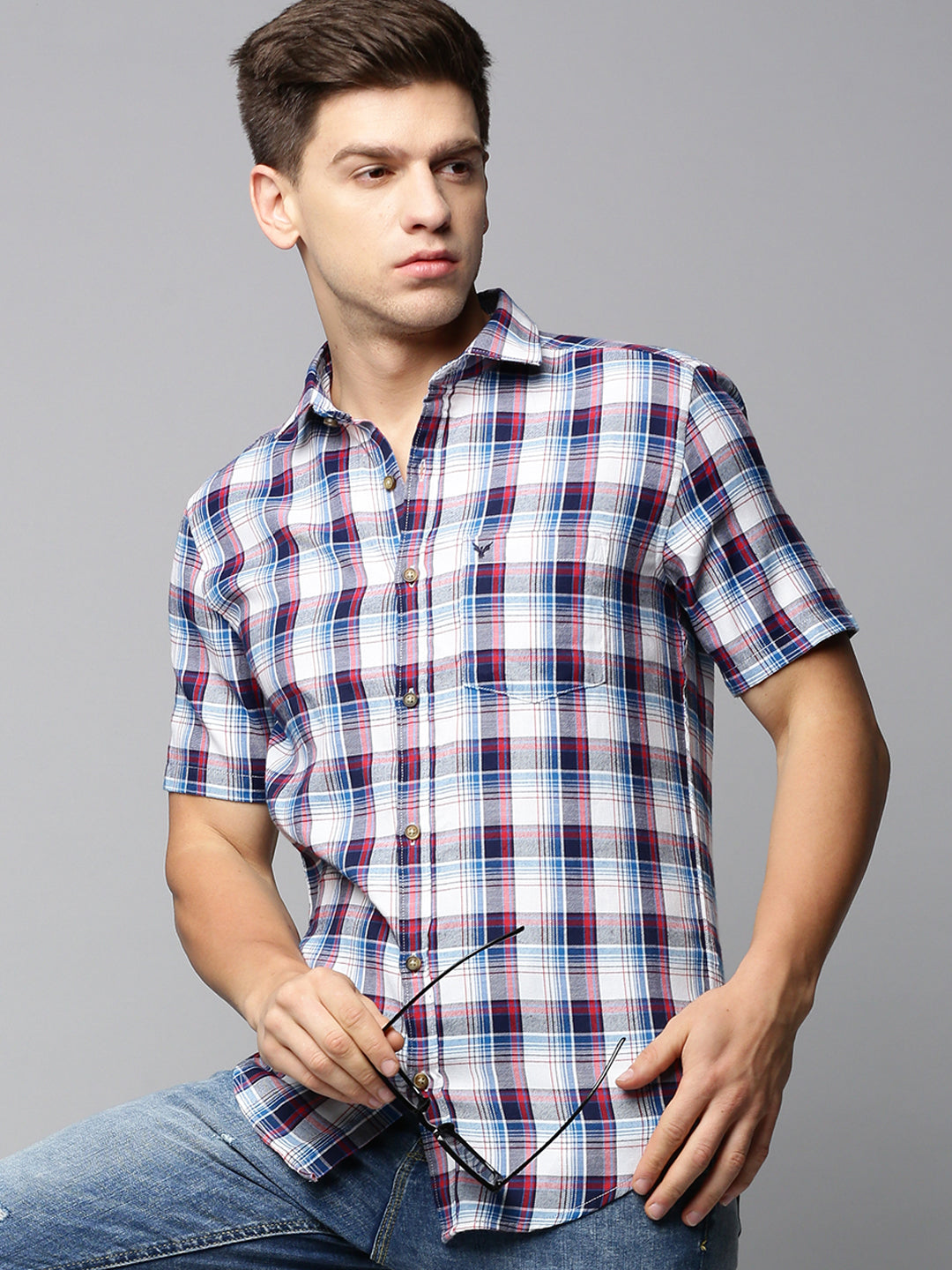 Men White Checked Casual Shirt