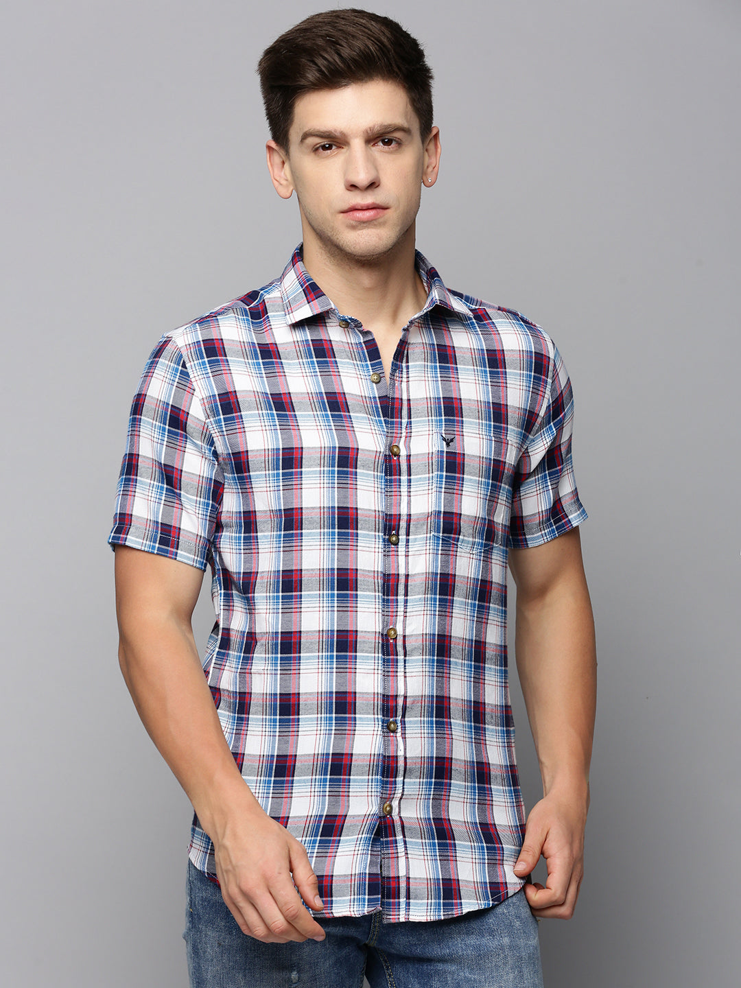 Men White Checked Casual Shirt