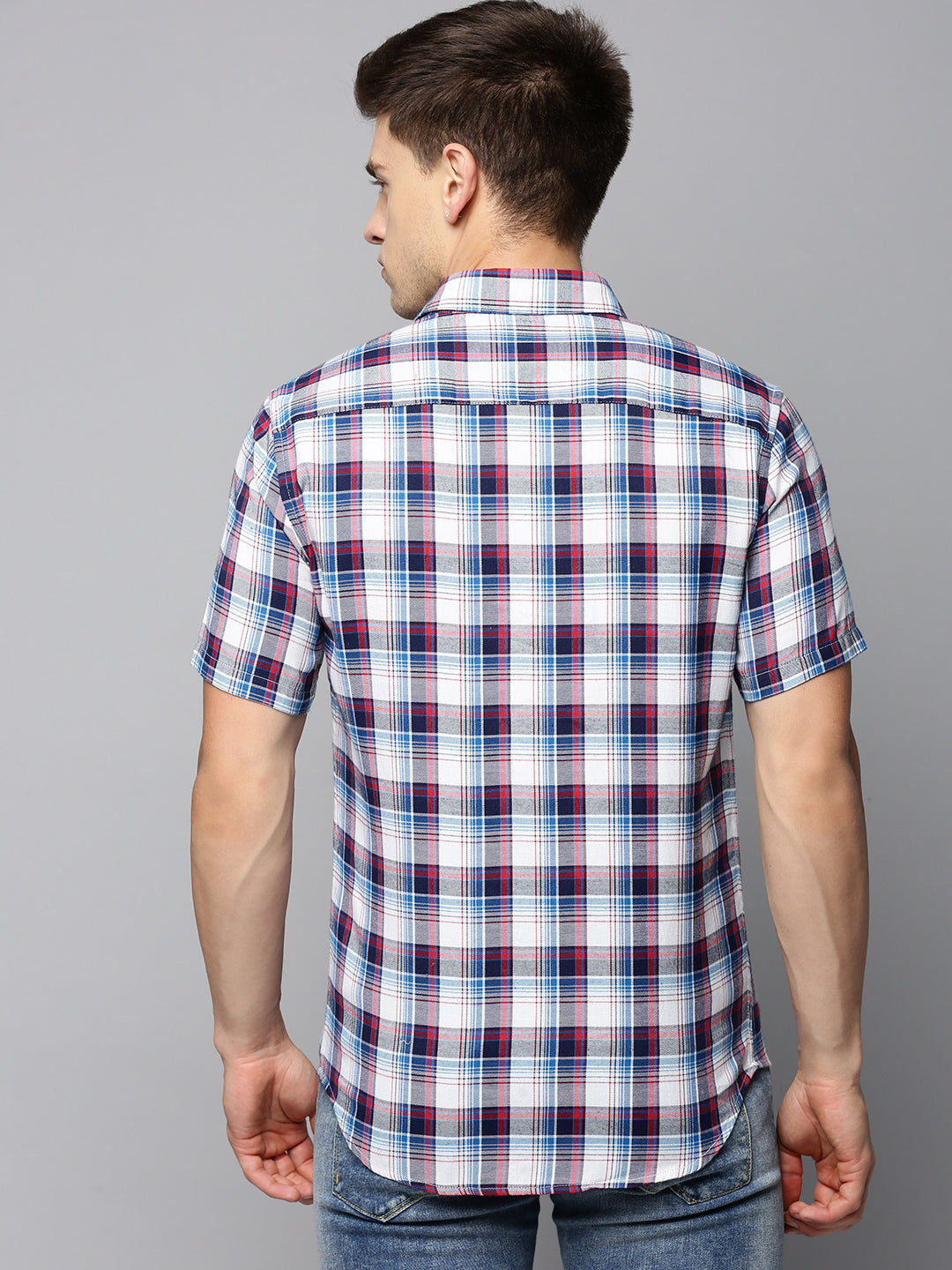 Men White Checked Casual Shirt