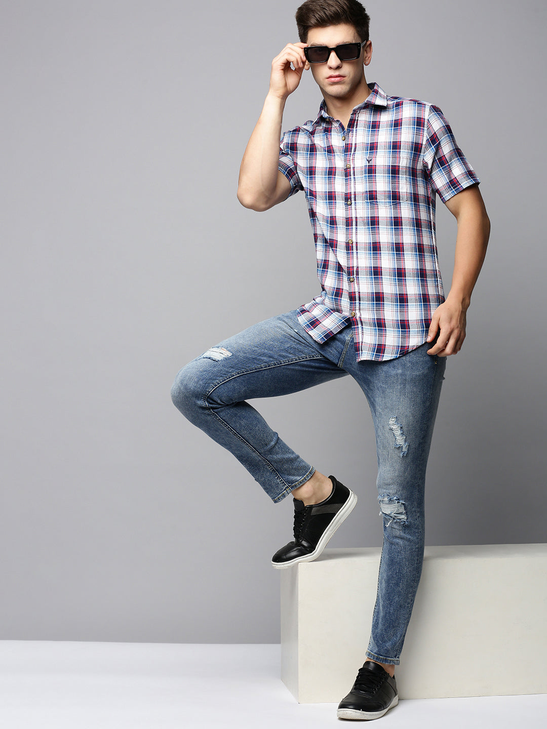 Men White Checked Casual Shirt