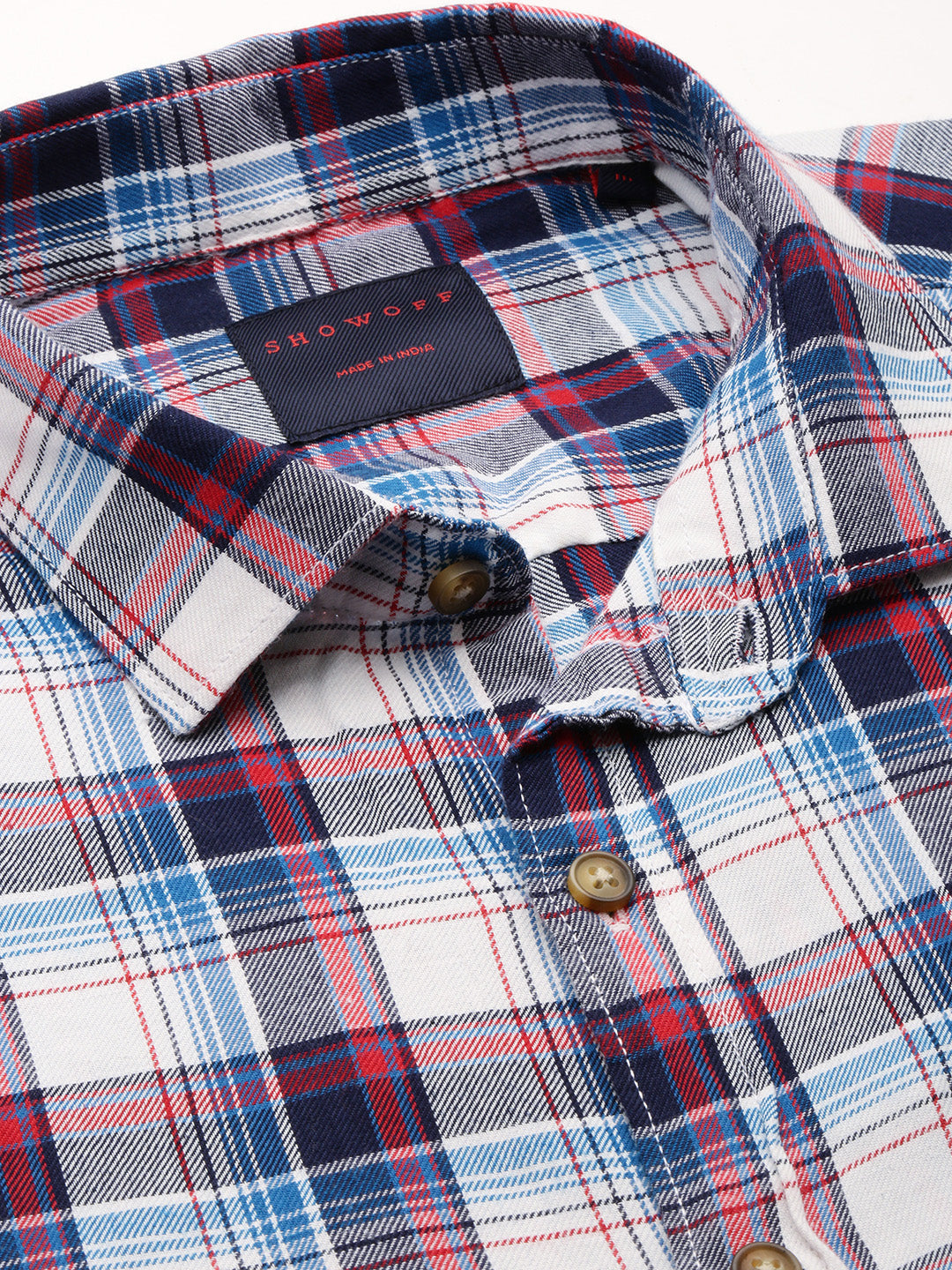 Men White Checked Casual Shirt