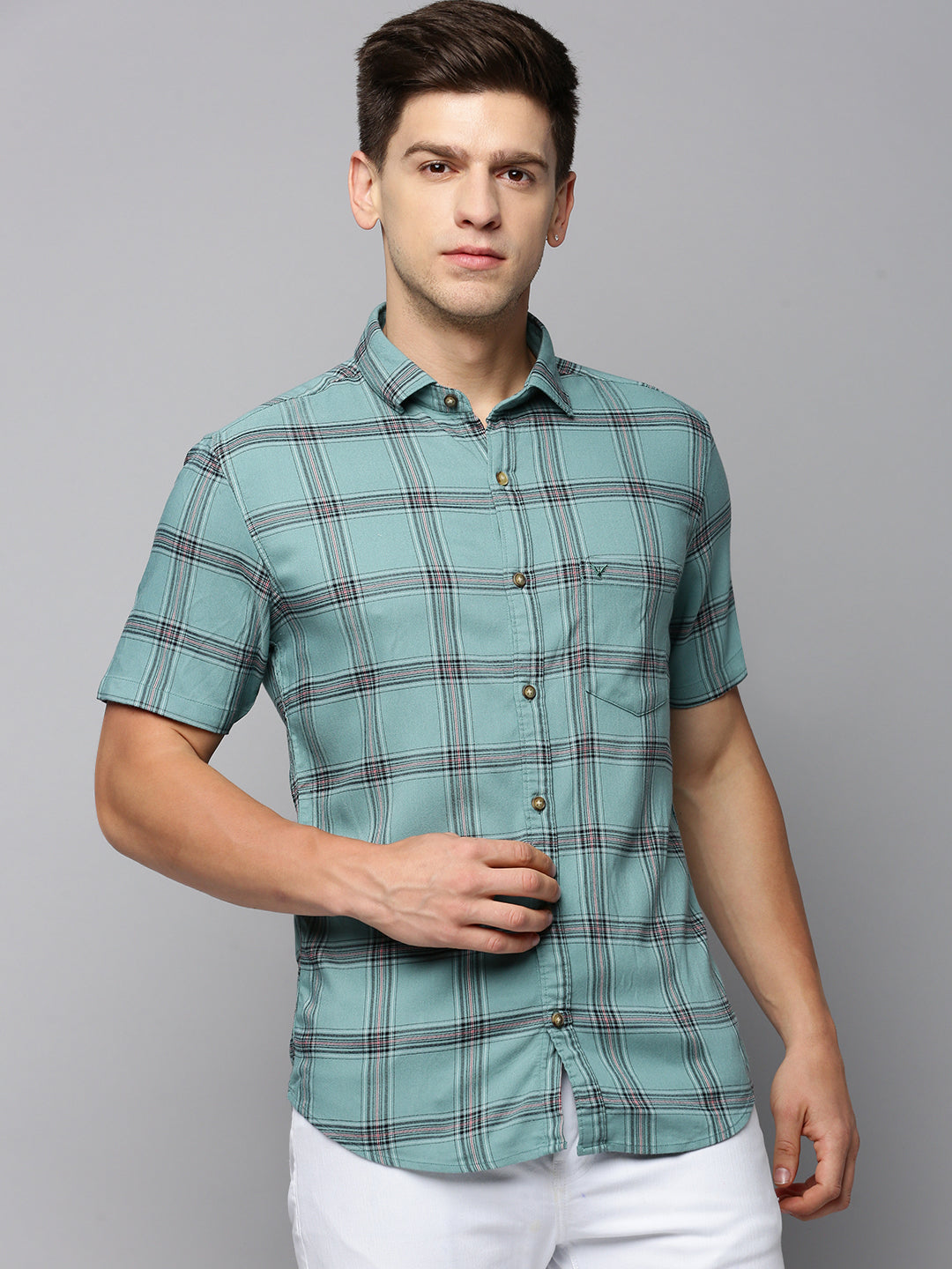 Men Green Checked Casual Shirt