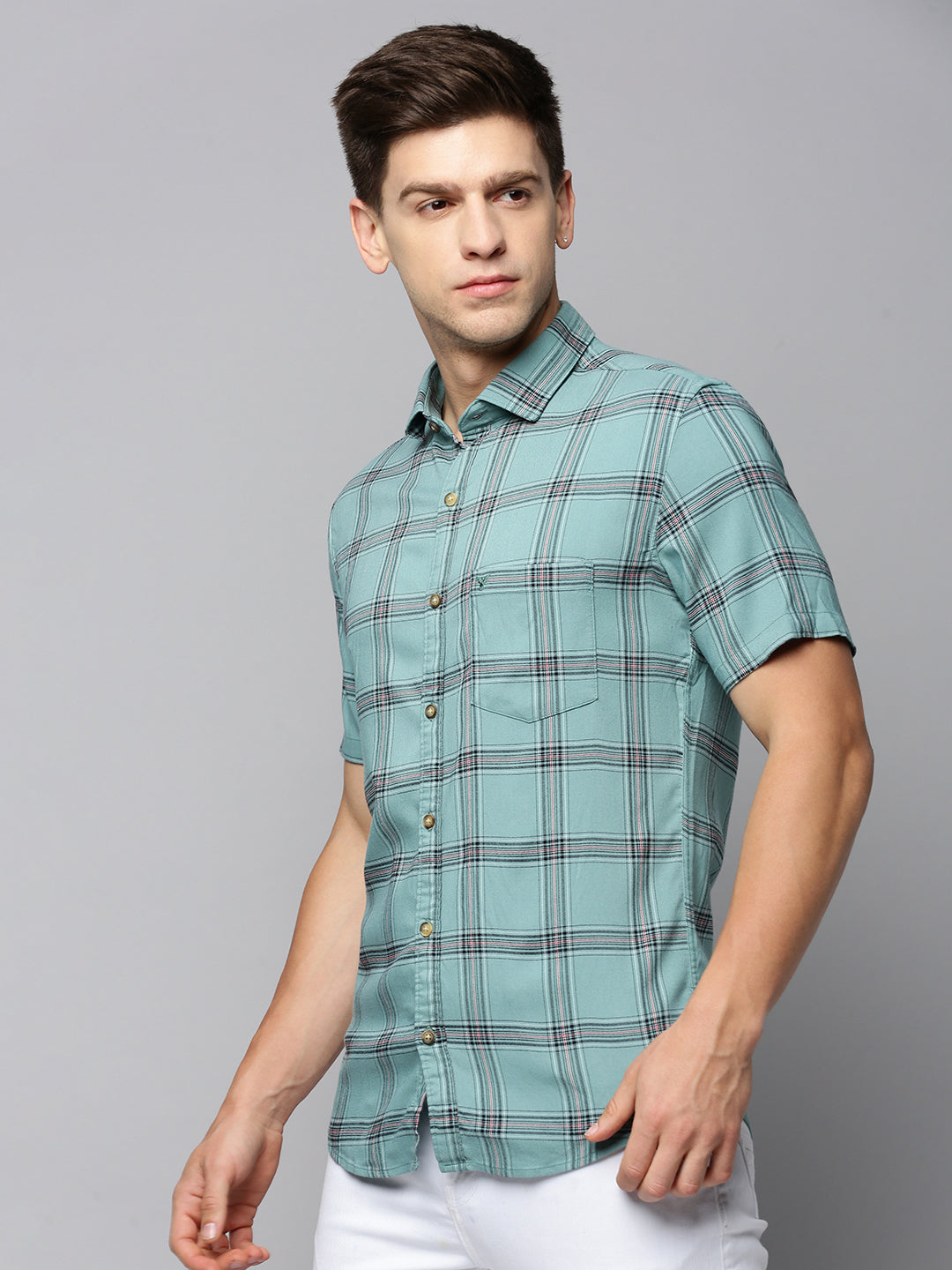 Men Green Checked Casual Shirt