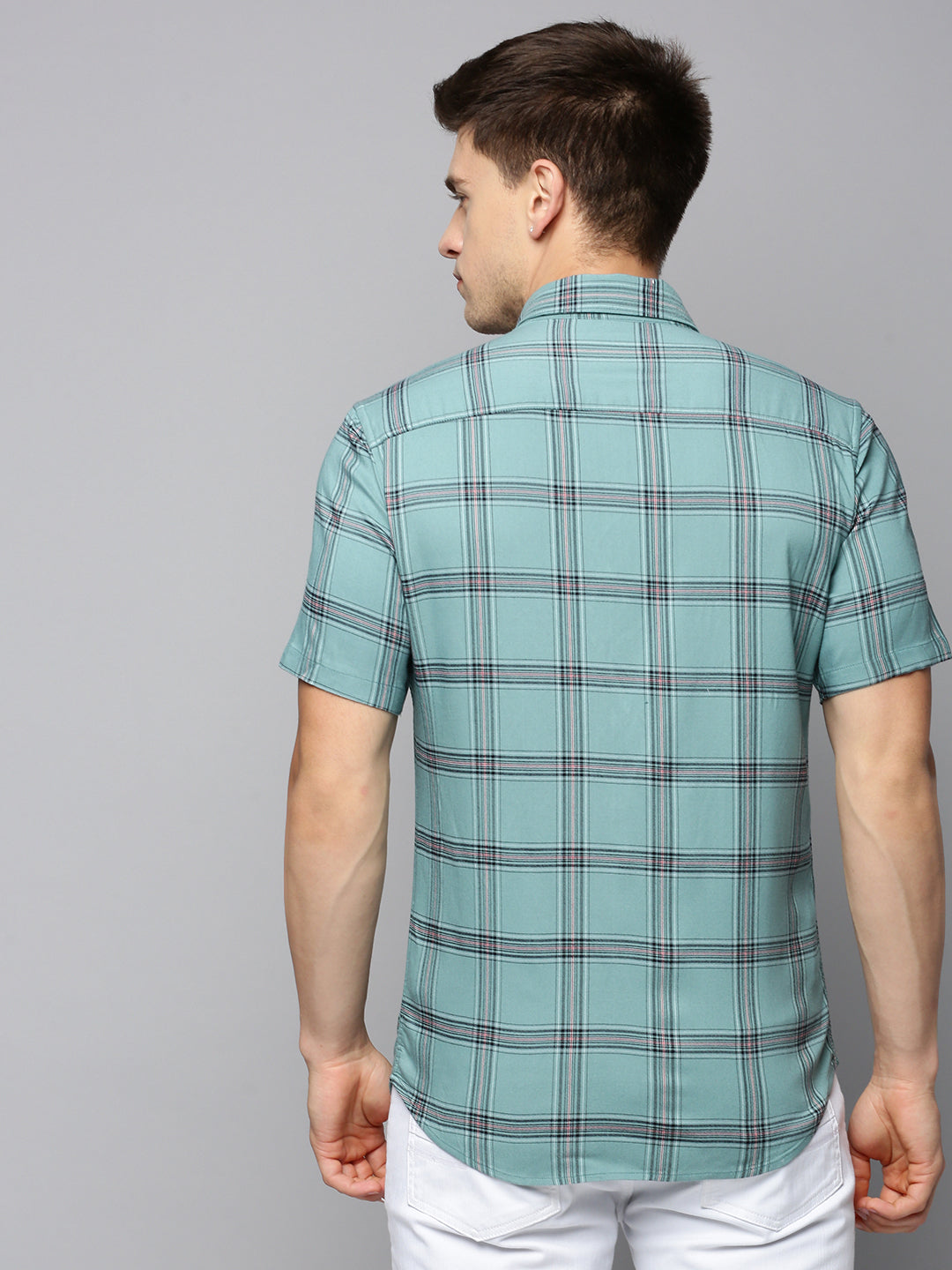 Men Green Checked Casual Shirt