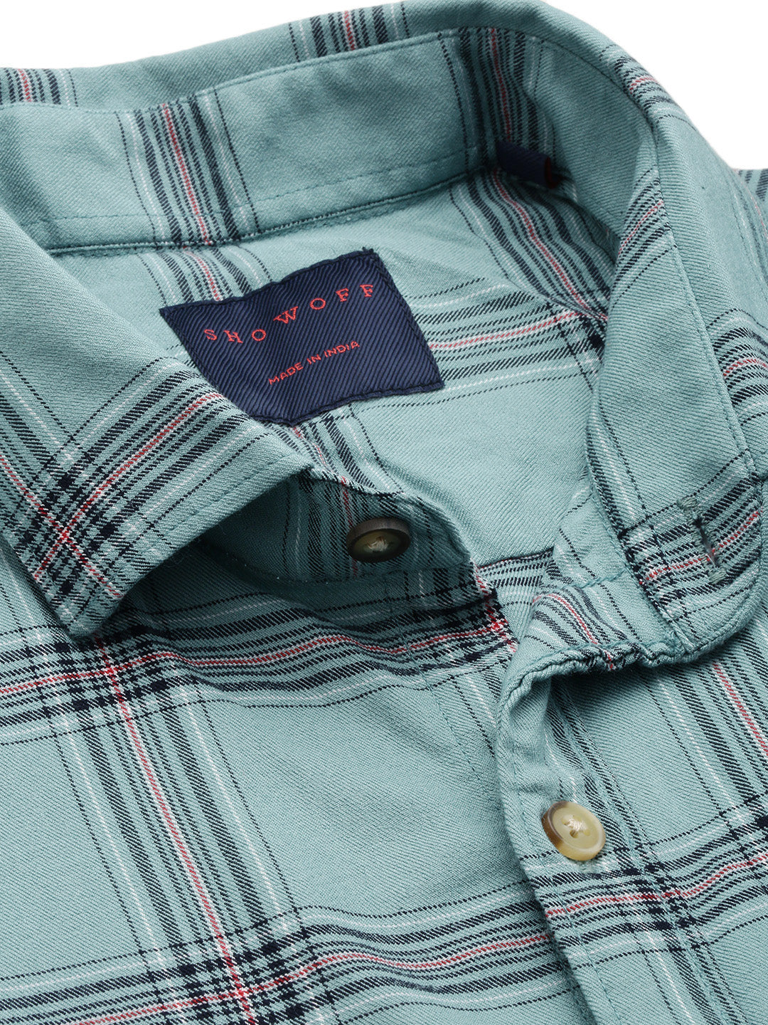 Men Green Checked Casual Shirt