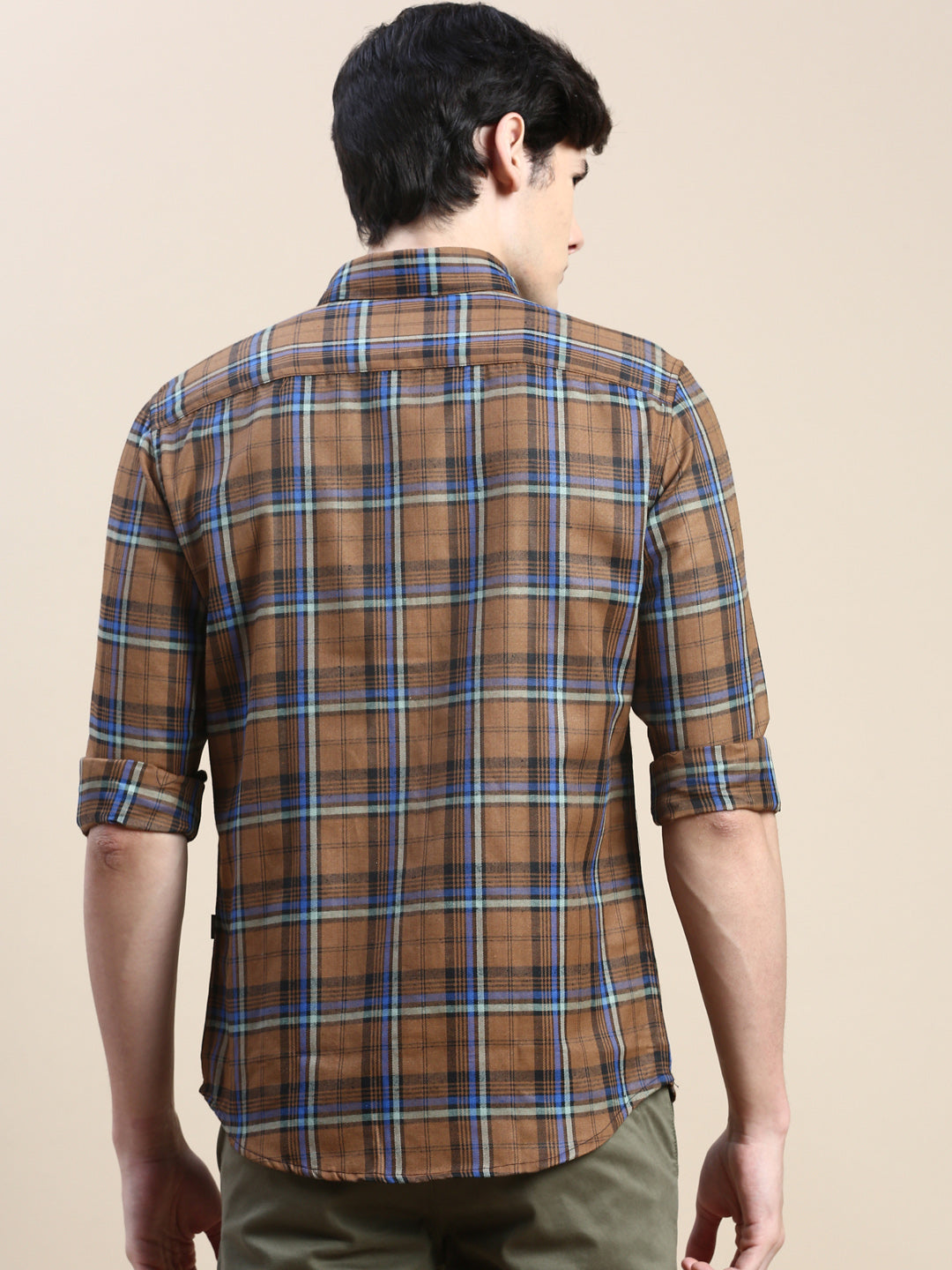 Men Brown Checked Casual Shirt