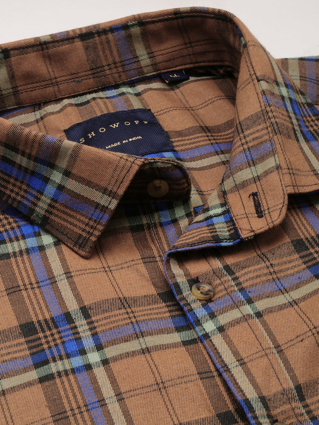 Men Brown Checked Casual Shirt