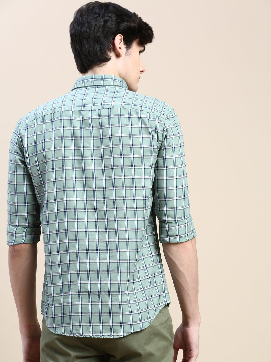 Men Green Checked Casual Shirt