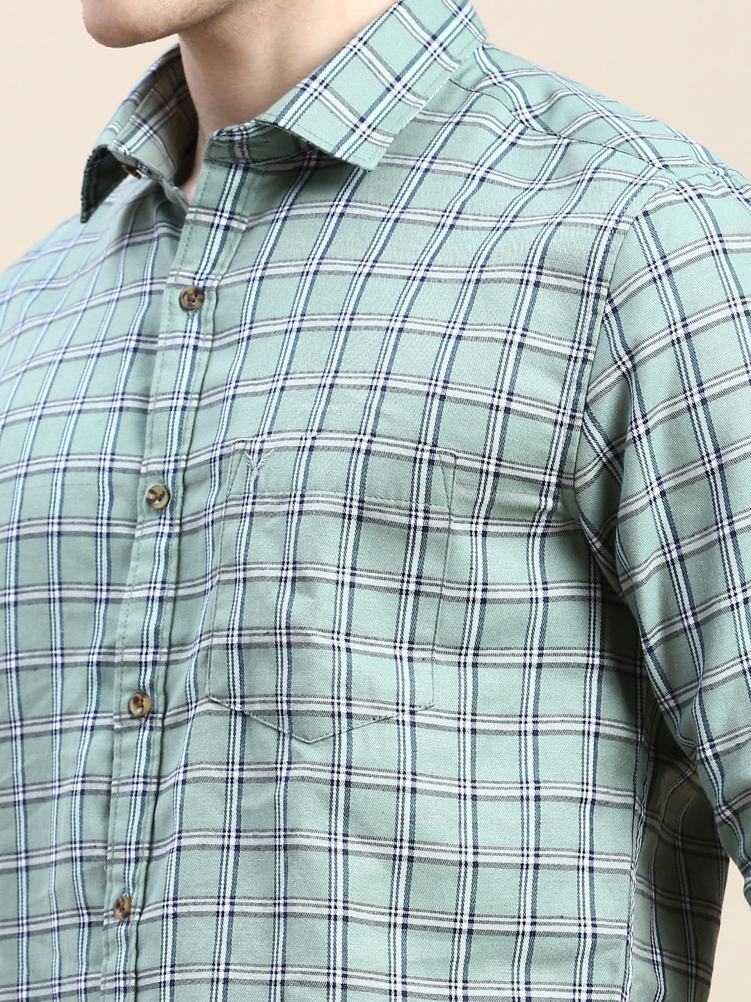 Men Green Checked Casual Shirt