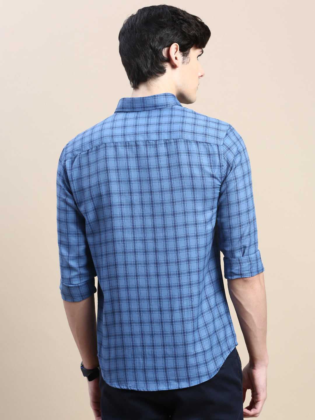 Men Blue Checked Casual Shirt